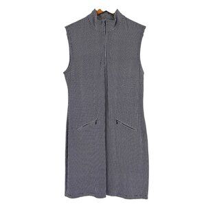 IBKUL Women s Blue White Check Sleeveless 1/4 Zip Lightweight Golf Dress Large